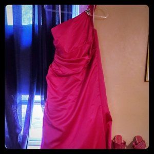 David's Bridal Begonia Pink Satin Bridesmaid Dress